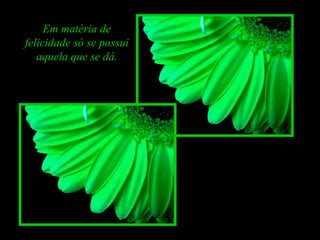 Em matéria de felicidade só se possui aquela que se dá. 