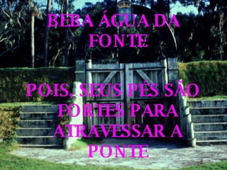 BEBA ÁGUA DA FONTE POIS, SEUS PÉS SÃO FORTES PARA ATRAVESSAR A PONTE 