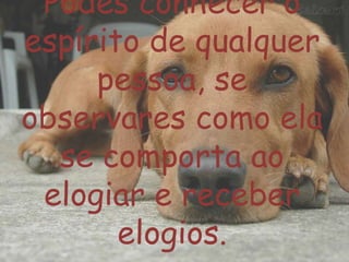 Podes conhecer o
espírito de qualquer
pessoa, se
observares como ela
se comporta ao
elogiar e receber
elogios.
 