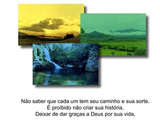 Não saber que cada um tem seu caminho e sua sorte. É proíbido não criar sua história, Deixar de dar graças a Deus por sua vida, 