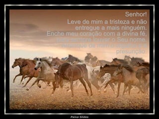 Senhor! Leve de mim a tristeza e não entregue a mais ninguém. Enche meu coração com a divina fé, para sempre louvar o Seu nome. Arranque de mim o orgulho e a presunção. 