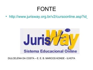 FONTE http://www.jurisway.org.br/v2/cursoonline.asp?id_curso=556&id_titulo=7079&pagina=10 DULCELENA DA COSTA – E. E. B. MARCOS KONDE - ILHOTA 