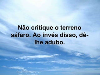 Não critique o terreno sáfaro. Ao invés disso, dê-lhe adubo.