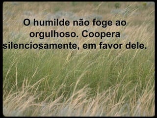 O humilde não foge ao orgulhoso. Coopera silenciosamente, em favor dele.