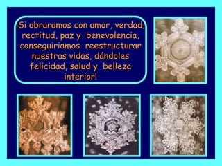 ¡Si obraramos con amor, verdad, rectitud, paz y  benevolencia, conseguiriamos  reestructurar nuestras vidas, dándoles felicidad, salud y  belleza interior!