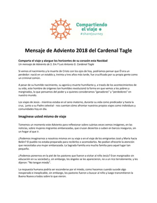 Mensaje de Adviento 2018 del Cardenal Tagle