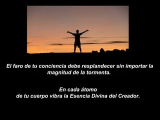 El faro de tu conciencia debe resplandecer sin importar la magnitud de la tormenta.  En cada átomo de tu cuerpo vibra la Esencia Divina del Creador. 
