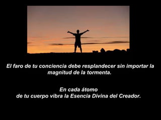 El faro de tu conciencia debe resplandecer sin importar la magnitud de la tormenta.  En cada átomo de tu cuerpo vibra la Esencia Divina del Creador. 