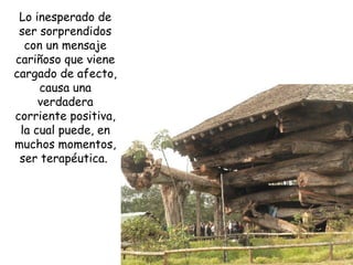 Lo inesperado de
 ser sorprendidos
  con un mensaje
cariñoso que viene
cargado de afecto,
     causa una
     verdadera
corriente positiva,
 la cual puede, en
muchos momentos,
 ser terapéutica.
 