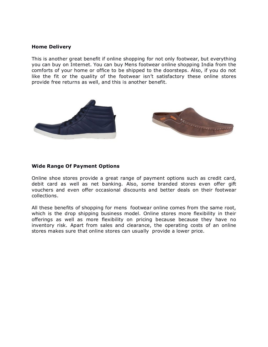 Men's footwear online shopping with many benefits