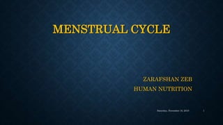 MENSTRUAL CYCLE
ZARAFSHAN ZEB
HUMAN NUTRITION
1Saturday, November 16, 2019
 