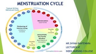 MENSTRUATION CYCLE
MR.SHYAM BHATEWARA
LECTURER AT
INDEX NURSING COLLEGE
 