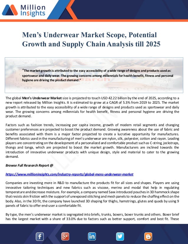 Men’s Underwear Market Scope, Potential Growth and Supply Chain Analysis till 2025
