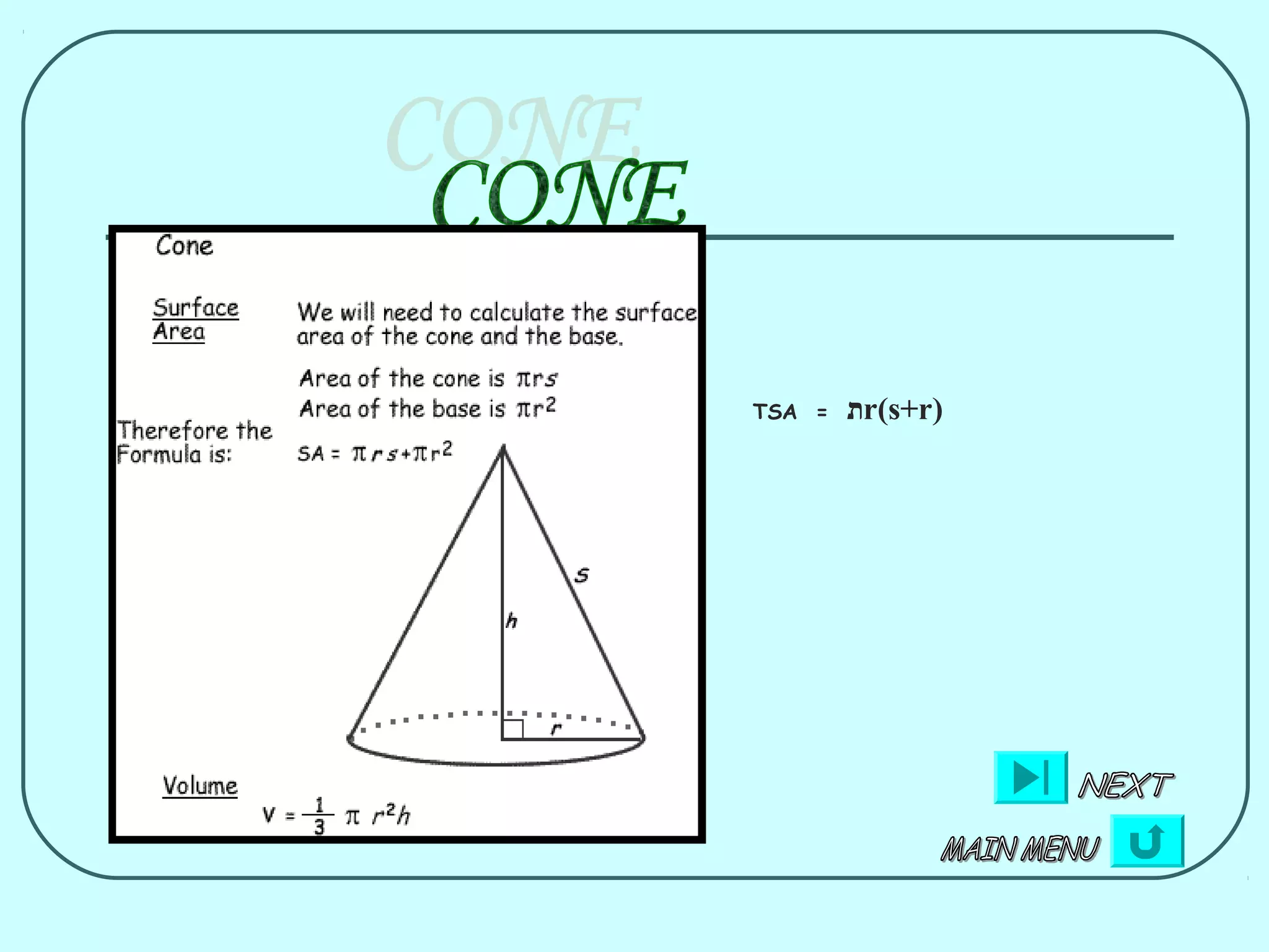 TSA =   ‫ת‬r(s+r)
 
