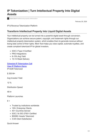 Ip Tokenization IP Tokenization | Turn Intellectual Property Into Digital Assets | PDF
