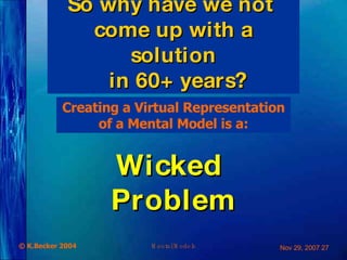 So why have we not  come up with a solution  in 60 +  years? Wicked  Problem Creating a Virtual Representation of a Mental Model is a: 