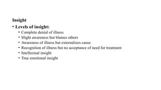 Levels Of Insight Comprehensive Mental Health Assessment and Psychopathology Overview | PPTX