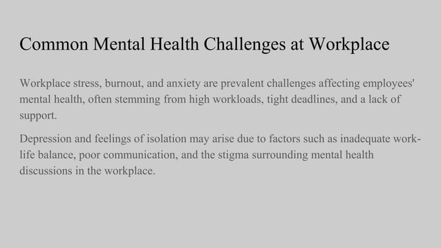 Mental Health Awareness in the Workplace | PPTX | Mental Health ...