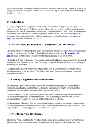 MENTAL HEALTH IN THE WORKPLACE | PDF