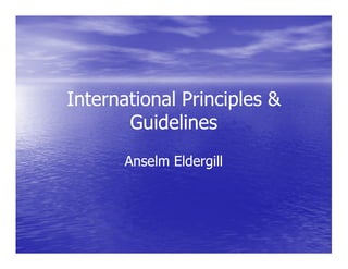 International Principles &
       Guidelines
       Anselm Eldergill
 