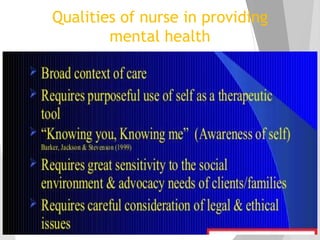 Qualities of nurse in providing
mental health
 