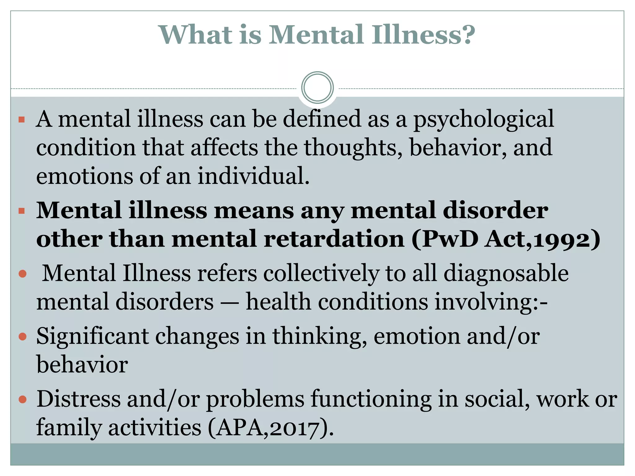 Mental illness and mental retardation ppt | PPTX
