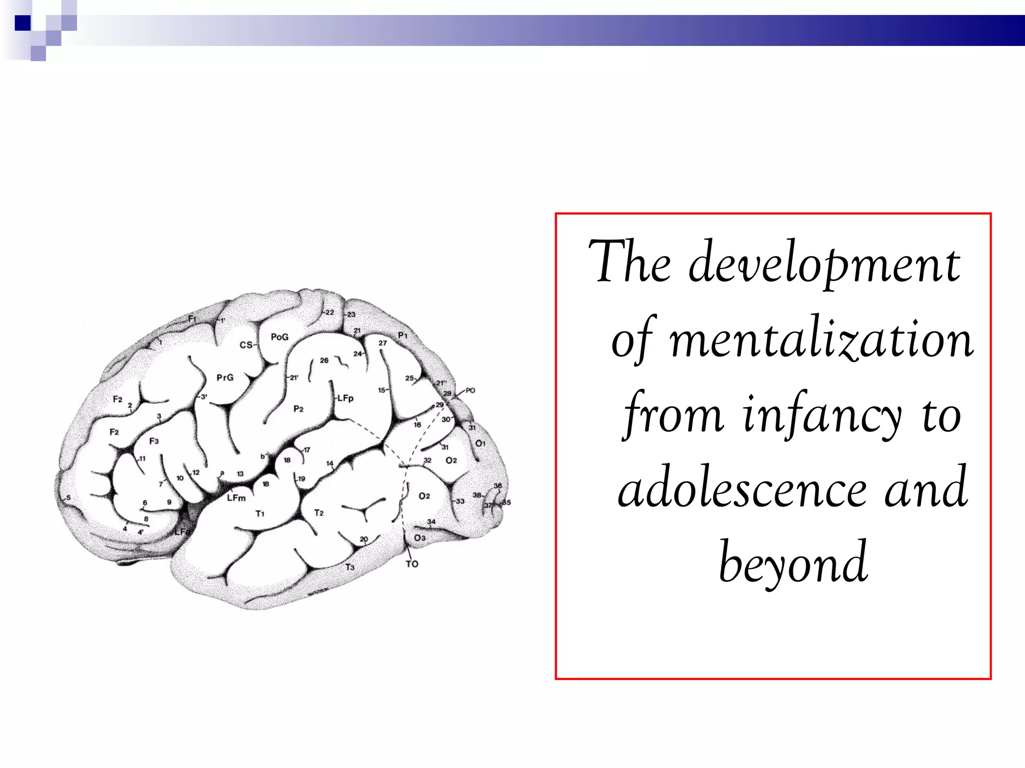 The development
 of mentalization
  from infancy to
 adolescence and
      beyond
 