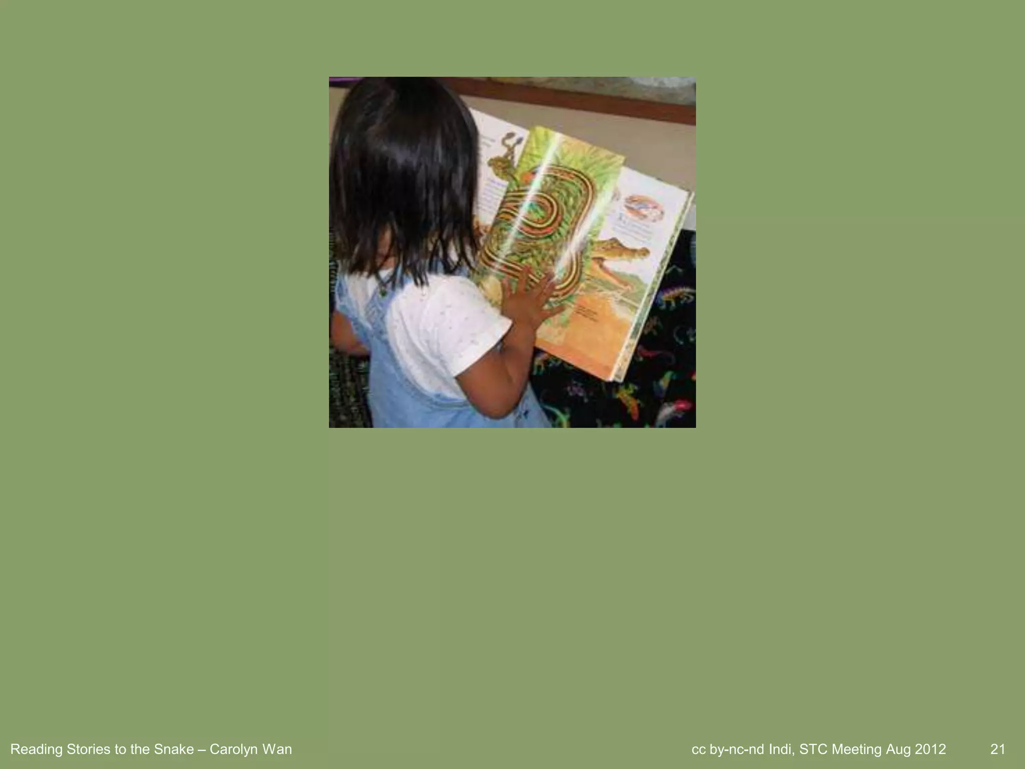 Reading Stories to the Snake – Carolyn Wan   cc by-nc-nd Indi, STC Meeting Aug 2012   21
 