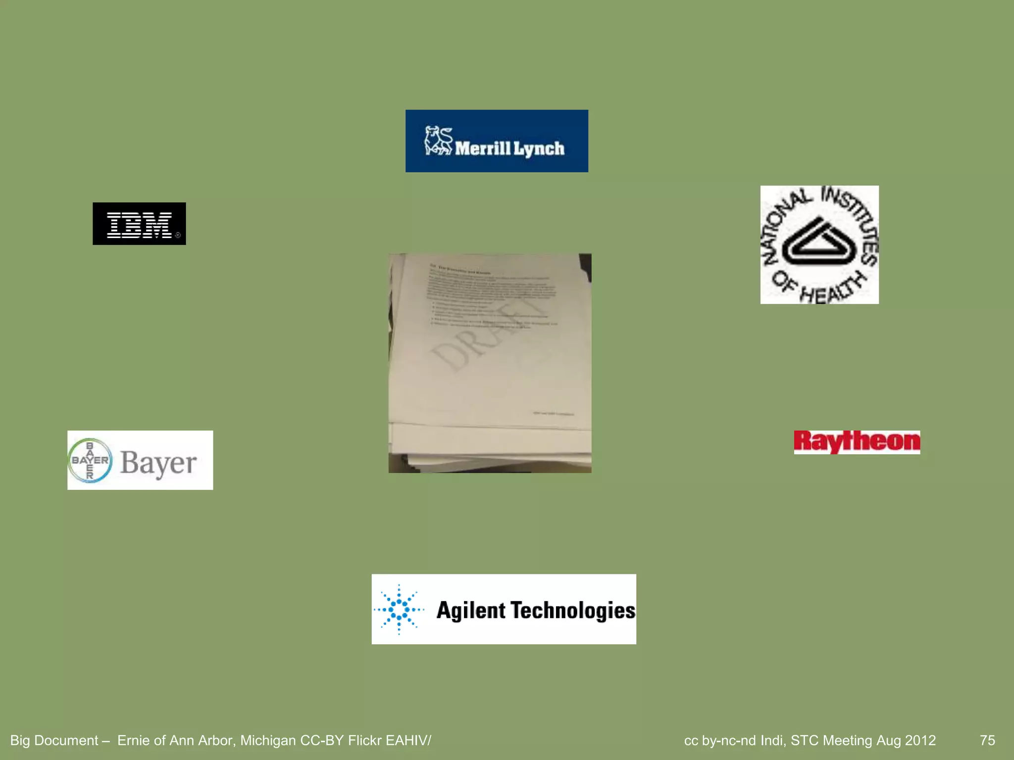 Big Document – Ernie of Ann Arbor, Michigan CC-BY Flickr EAHIV/   cc by-nc-nd Indi, STC Meeting Aug 2012   75
 