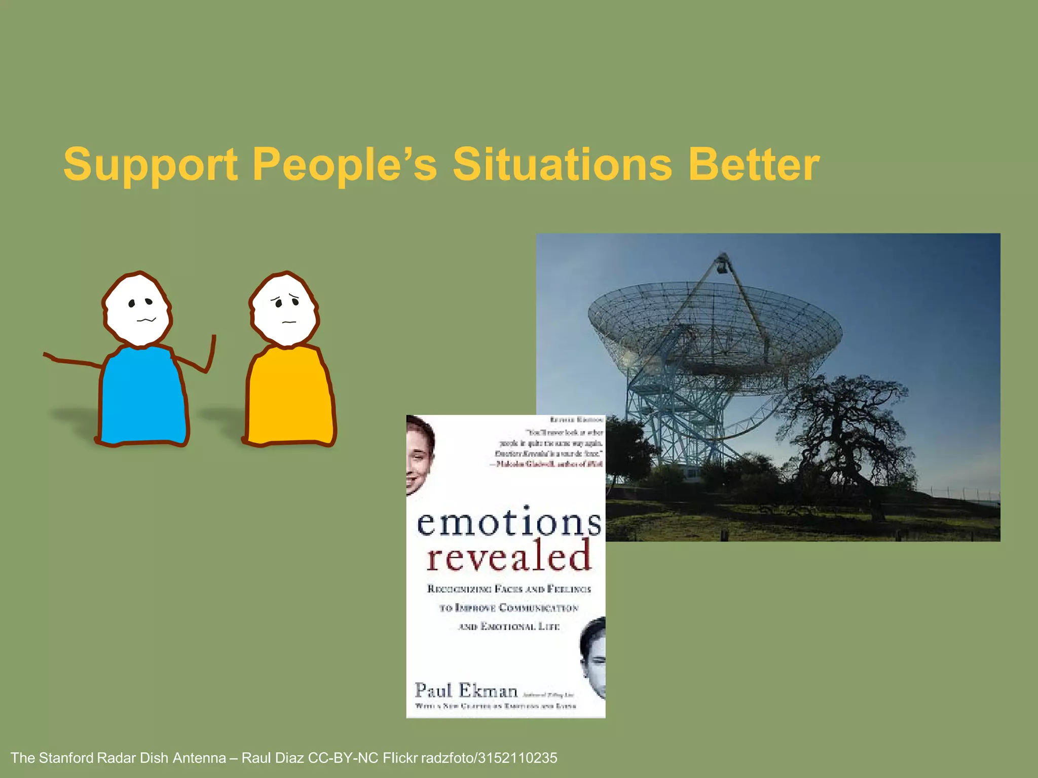 Support People’s Situations Better
       Match Mental Information Structures
       Strategize, Prioritize
       Skip Writing Huge Requirements Docs
       Help Teams Work Together




The Stanford Radar Dish Antenna – Raul Diaz CC-BY-NC Flickr radzfoto/3152110235
 