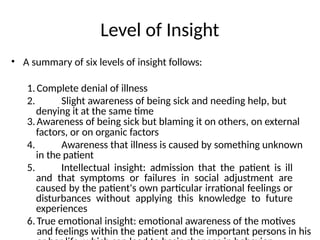 Levels Of Insight Mental state Examination in psychiatry for Post graduates | PPTX