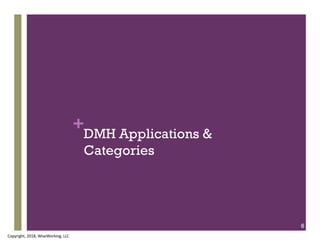 +
DMH Applications &
Categories
Copyright, 2018, WiseWorking, LLC
6
 
