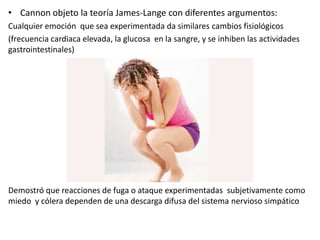 Cada reacción es acompañada de un estado subjetivo Huida         --------------------->     MiedoAtaque       --------------------->     CóleraInmovilización     ------------->      Pánico