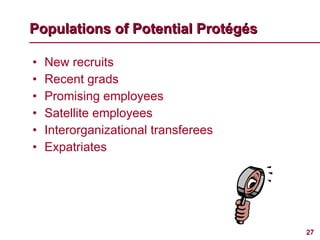 New recruits Recent grads Promising employees Satellite employees Interorganizational transferees Expatriates Populations of Potential Protégés 