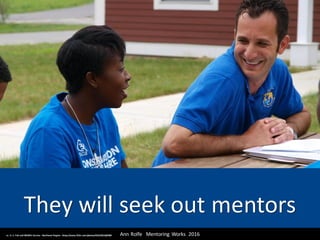 They	will	seek	out	mentors
Ann	Rolfe			Mentoring	 Works		2016	cc:	U.	S.	Fish	and	Wildlife	Service	- Northeast	Region	- https://www.flickr.com/photos/43322816@N08
 