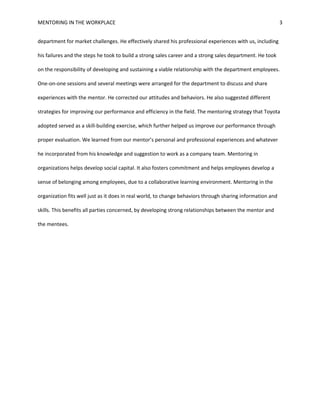 Mentoring in the workplace Essay Sample | PDF
