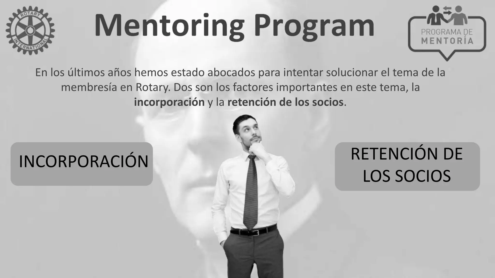 En los últimos años hemos estado abocados para intentar solucionar el tema de la
membresía en Rotary. Dos son los factores importantes en este tema, la
incorporación y la retención de los socios.
INCORPORACIÓN RETENCIÓN DE
LOS SOCIOS
 