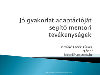 Bedőné Fatér Tímea
                               tréner
                         bftimi@enternet.hu




Felkészülés a mentorálás mesterségére
 