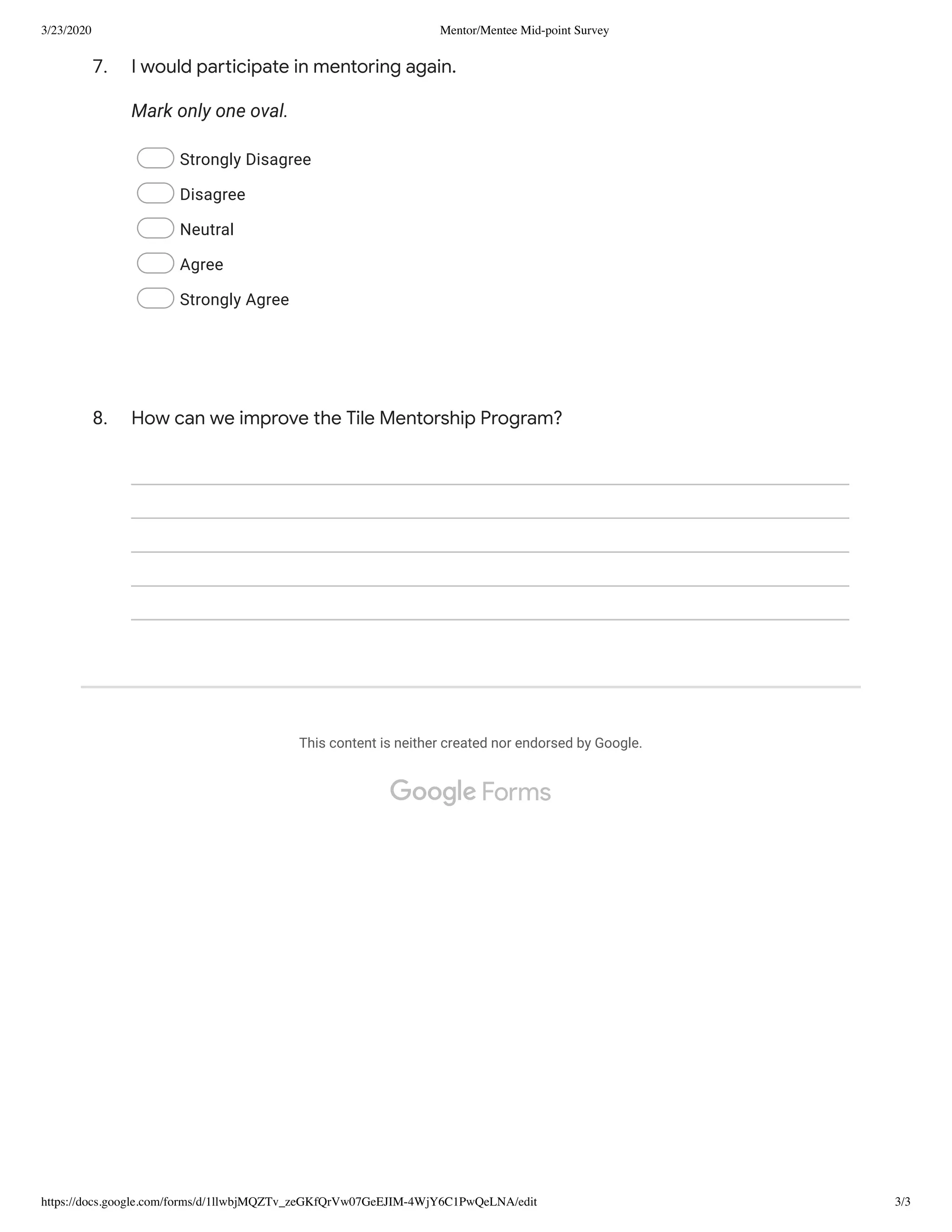 Mentor mentee mid point survey | PDF