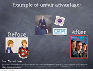 Example of unfair advantage:




             Before                                                                      ...