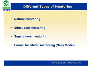 Types of Development  RelationshipsSupervisor / subordinate coaching relationshipLeadership courses cover helping development from the supervisor to subordinate perspectiveMentor and protégé mentoring relationshipTraditional career progression and individual growth and development guidance Tools available on NKO