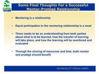 Conflict-Resolution Best PracticesWithhold JudgmentsKeep an open mind during and do not project an attitude of condescensionBe specific and avoid speaking in generalitiesBe careful not to speak down to or insult the intelligence of your menteeBe patient with learning; move at the mentee’s pace in the conversation