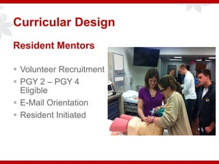 Curricular Design
Resident Mentors
 Volunteer Recruitment
 PGY 2 – PGY 4
Eligible
 E-Mail Orientation
 Resident Initiated
 