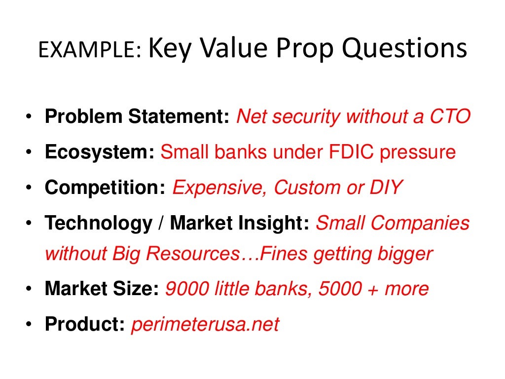 EXAMPLE Key Value Prop Questions