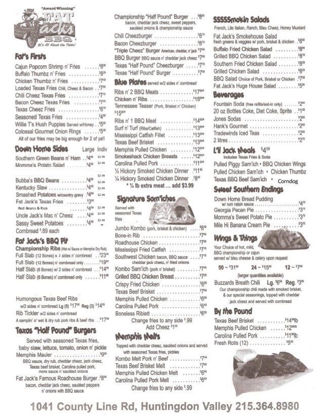 Fat Jack's BBQ Menu