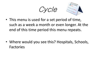 Cycle
• This menu is used for a set period of time,
such as a week a month or even longer. At the
end of this time period ...