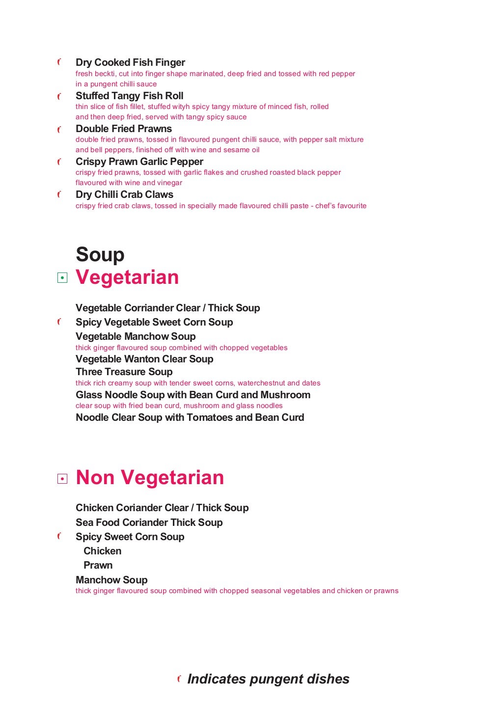 Chinese 6 course menu with Example