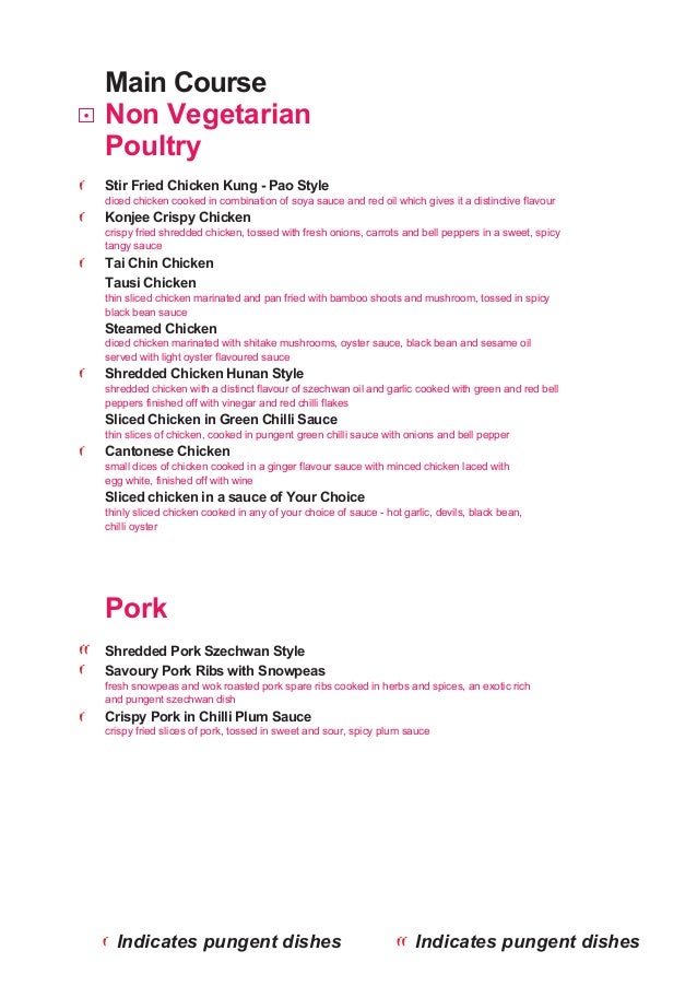 Chinese 6 course menu with Example