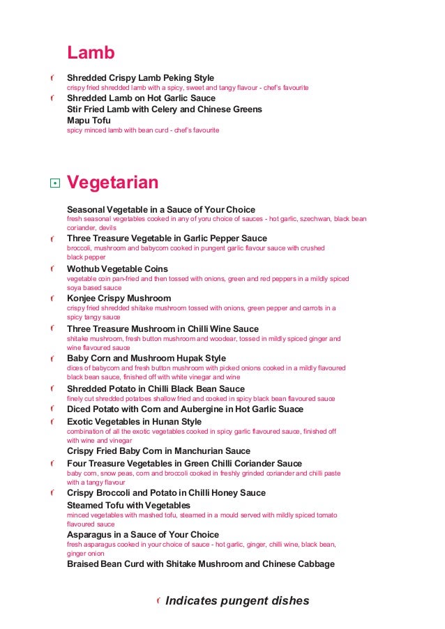 Chinese 6 course menu with Example