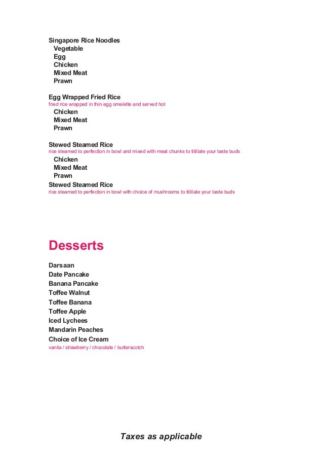Chinese 6 course menu with Example